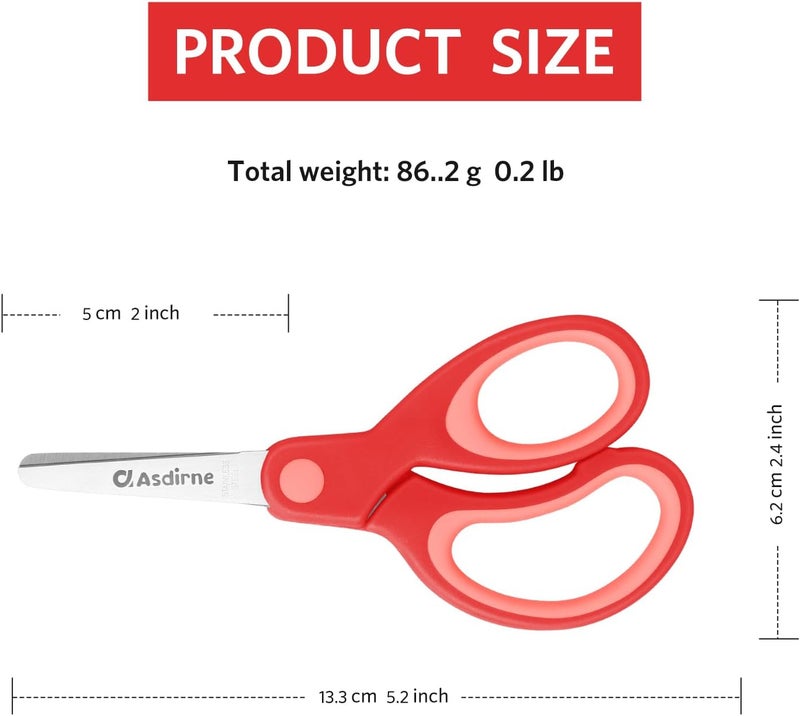 Asdirne Kids Scissors, Safety Children Scissors, Right-Handed, Stainless Steel Blades, Soft Grip, 3 Pack, Assorted Color, 13.5cm - Image 4
